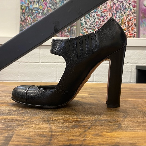 Black Prada Crackle Brush Leather Mary Jane Pump - Picture 3 of 11